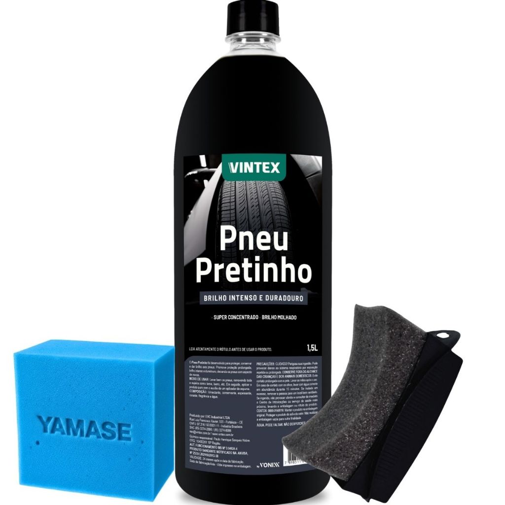 PNEU PRETINHO BRILHANTE 1,5L VINTEX + APLICADOR DE PRETINHO CURVO PNEU