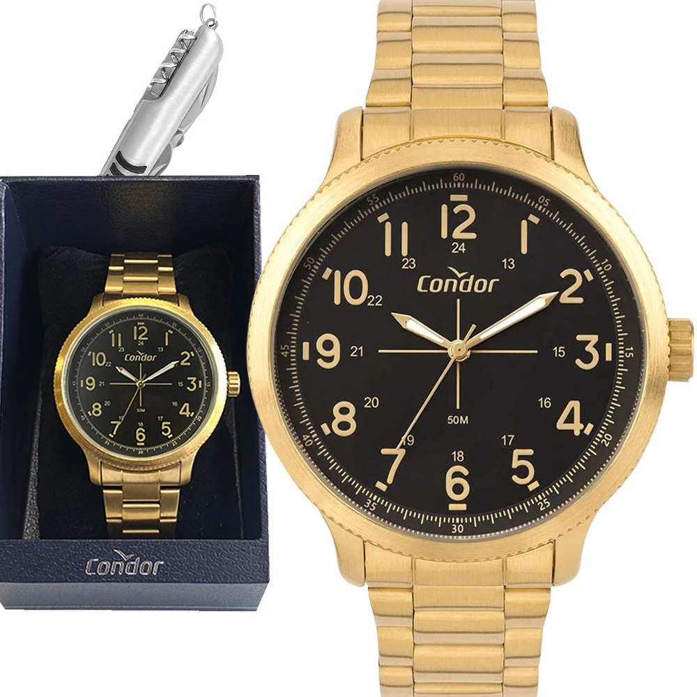 Relógio Condor Masculino Dourado Original Prova Dágua Luxo