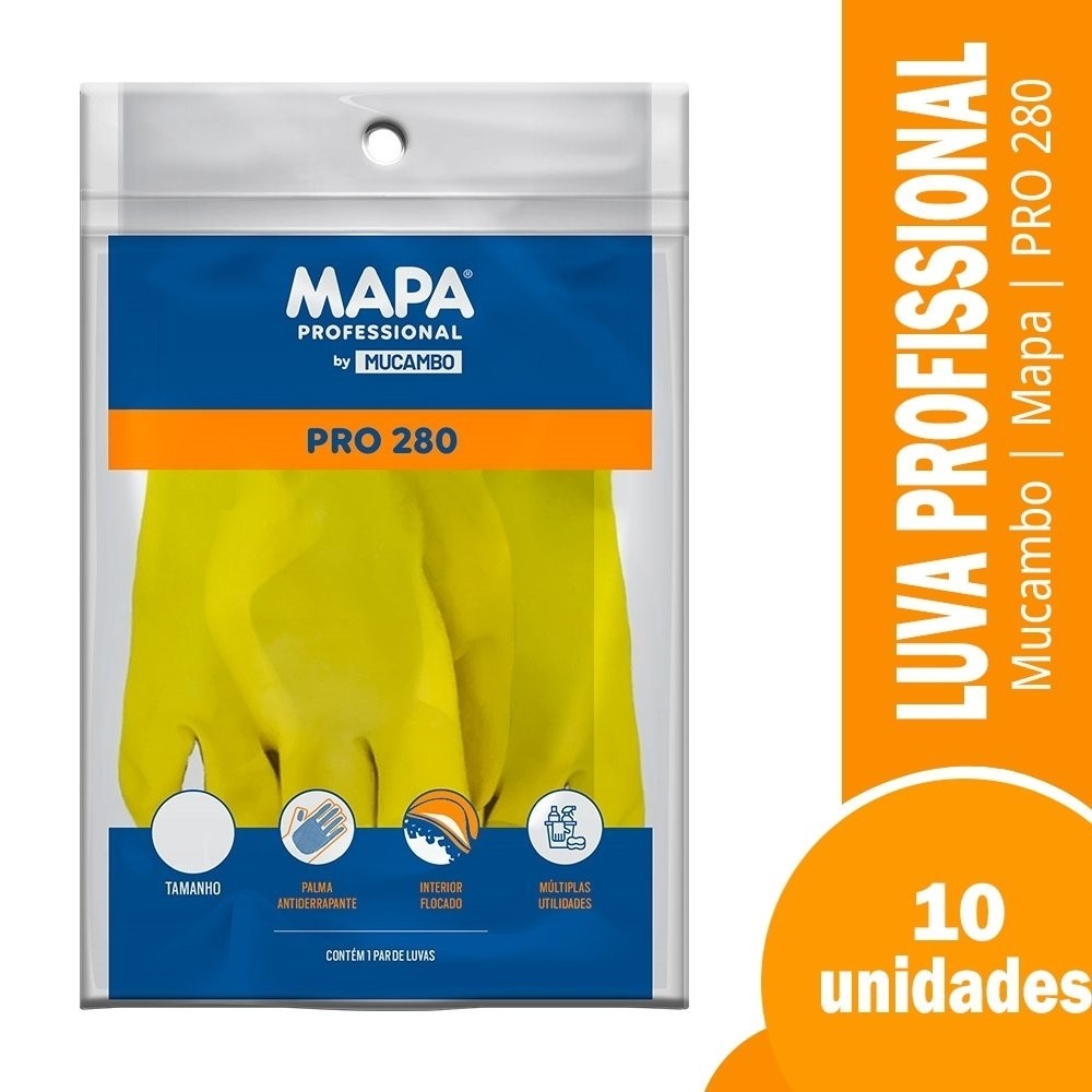 Luva Mucambo 280 Flex Profissional Flocada Amarela Tamanho M -Embalagem com 10 Pares