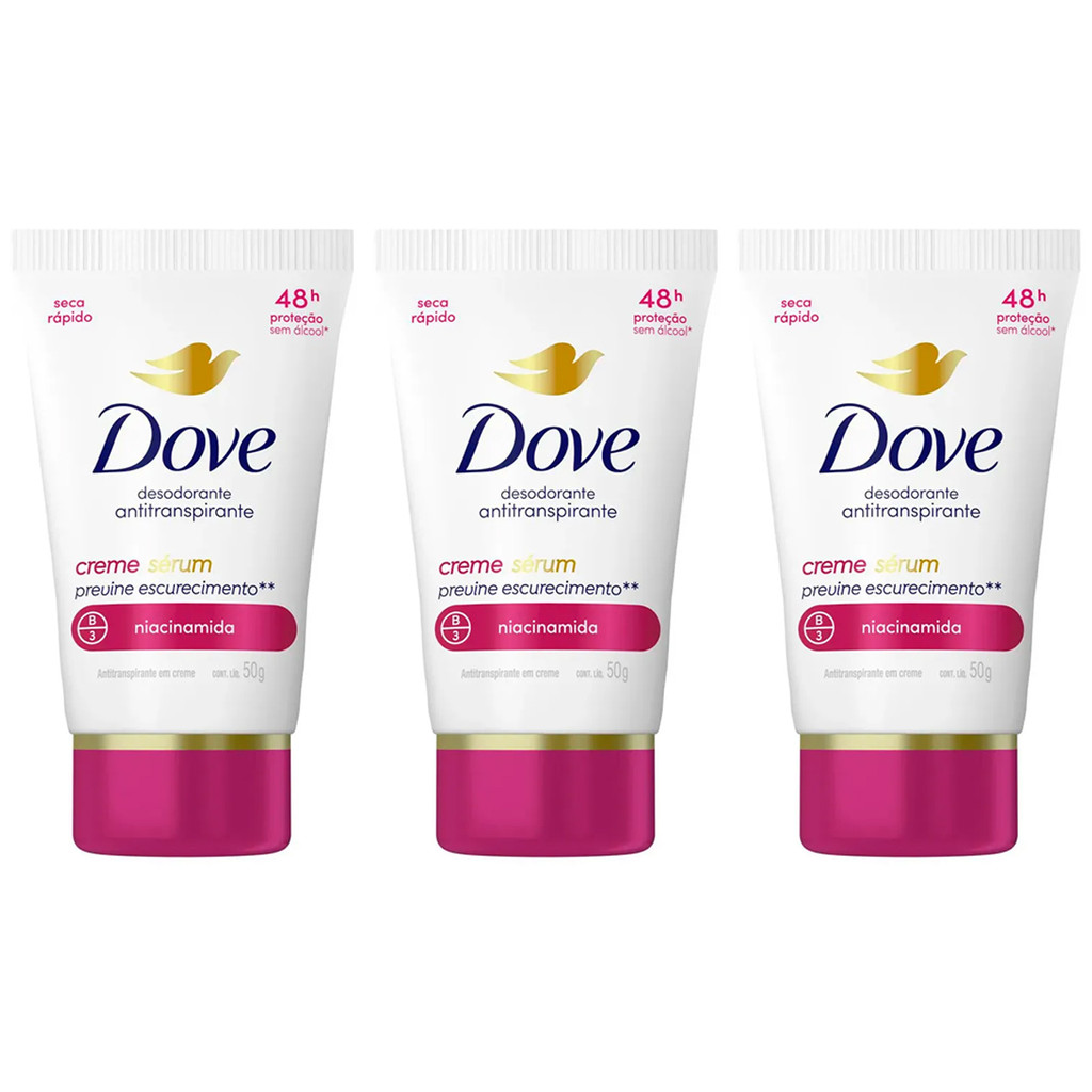 KIT C/3 DESODORANTE DOVE CREME SÉRUM NIACINAMIDA PREVINE ESCURECIMENTO 50G