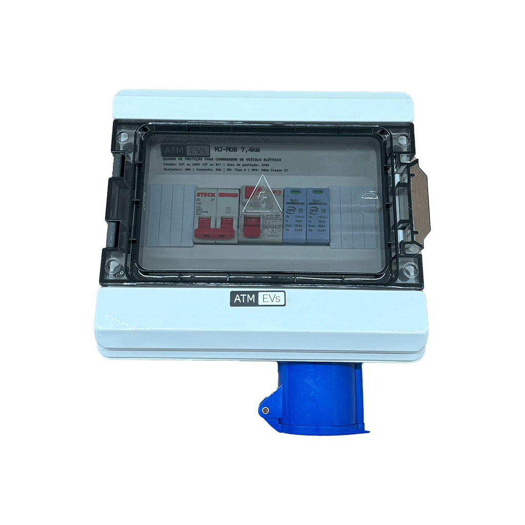 Quadro Proteção Para Carregador Wallbox De Carro Elétrico Com Tomada 32A Embutida