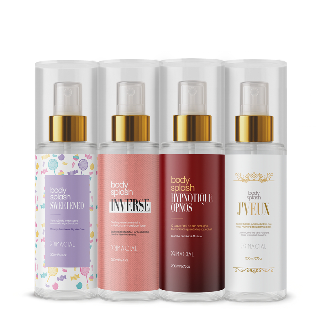 KIT BODY SPLASH FEMININO SWEETENED + INVERSE + HYPNOTIQUE OPNOS + JVEUX 200ML - PRIMACIAL PERFUME FLORAL ORIENTAL