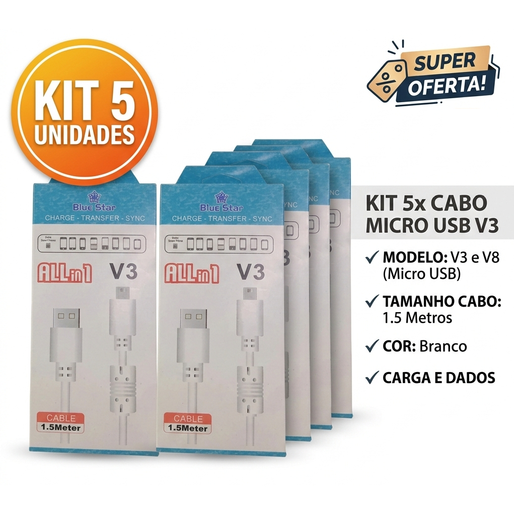 Cabo V3/V8 com Filtro 1,5m para Controle PS3 – Carregamento e Sincronização - Envio Imediato até 13h