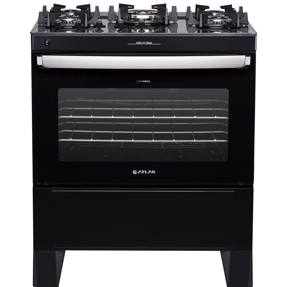 Fogão 5 Bocas Atlas Agile Up Glass com Mesa de Vidro e Acendimento Automatico Preto Bivolt