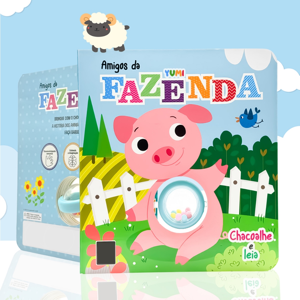 Livro Infantil Bebê Amigos da Fazenda Chacoalhe e Leia Capa Dura Premium C/ Chocalho