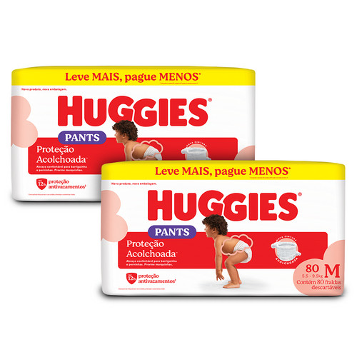 Kit 2 - Fralda Huggies Pants Proteção Acolchoada M - 80 un