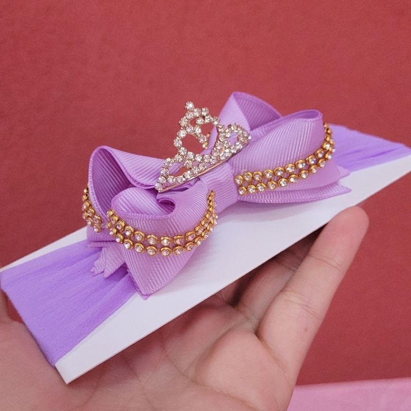 Laço Luxo Com Coroa - Princesa Sofia - Princesinha - Todo Lilas  COM DOURADO - Tam M