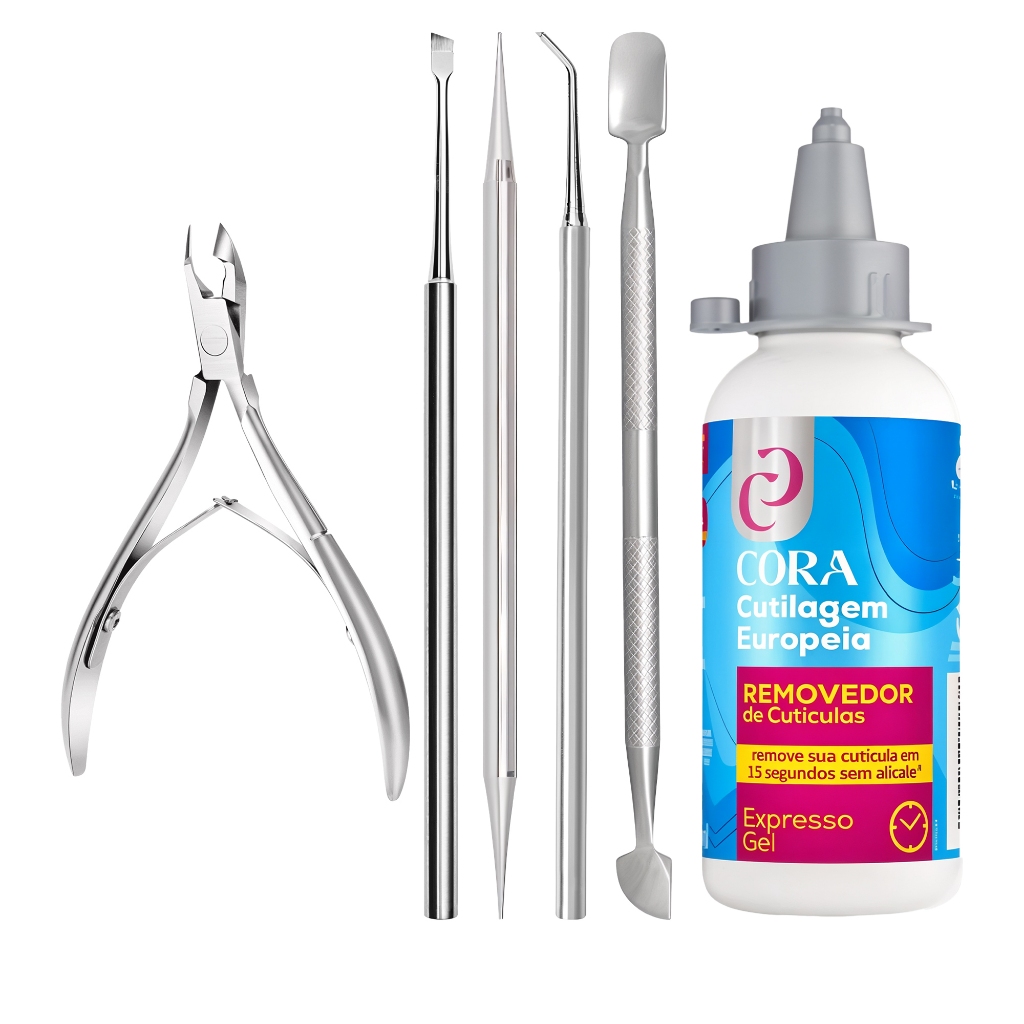 Kit Manicure Profissional 06 Peças Removedor de Cutículas Cora Alicate Instrumentos Aço Inox