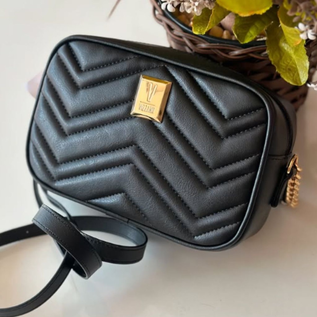 Bolsa Feminina Transversal Vizzano Corrente Dourada Matelassê Elegante