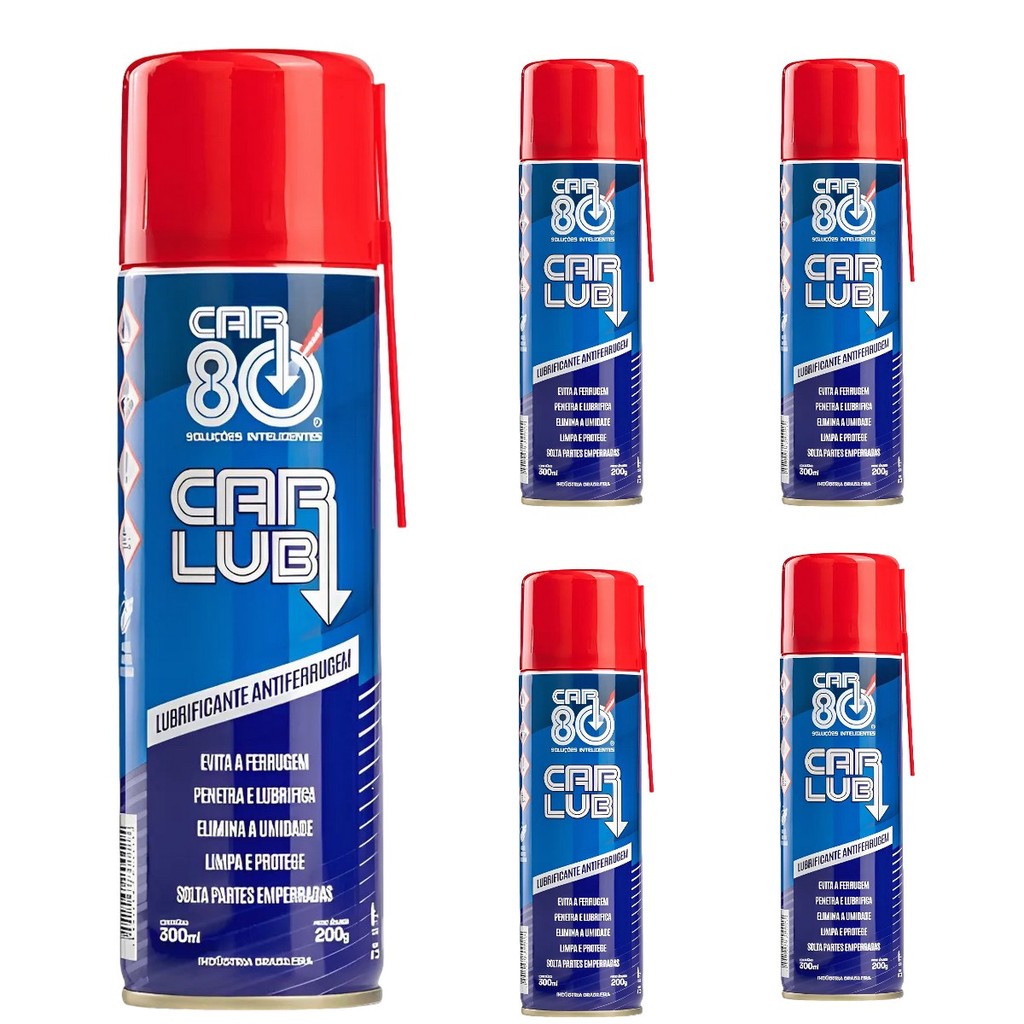 Kit 5 Unidades Car Lub Desengripante Spray 300ml - Lubrificante Antiferrugem Multiuso Ação Rápida