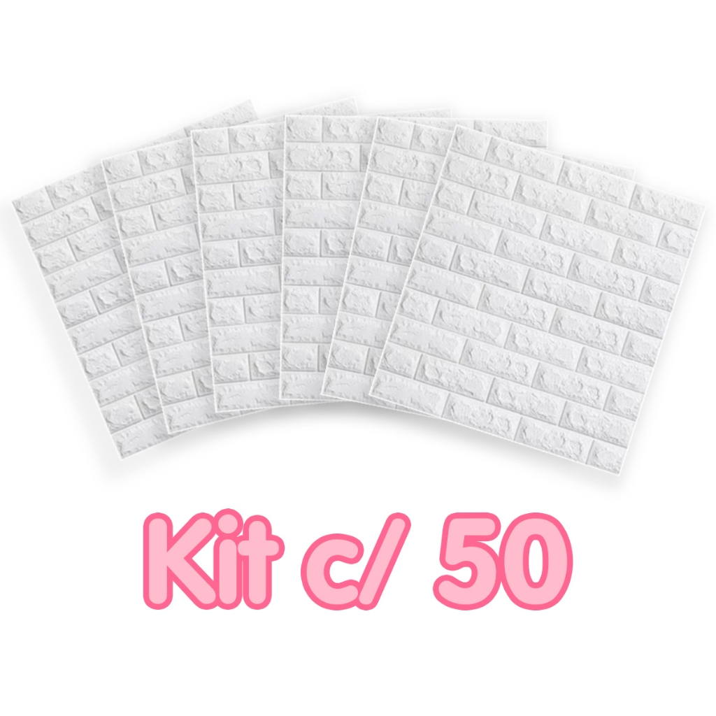 Kit 50 Placas 3D Tijolo Branco Adesivo Autocolante Decoração Quarto Sala Banheiro