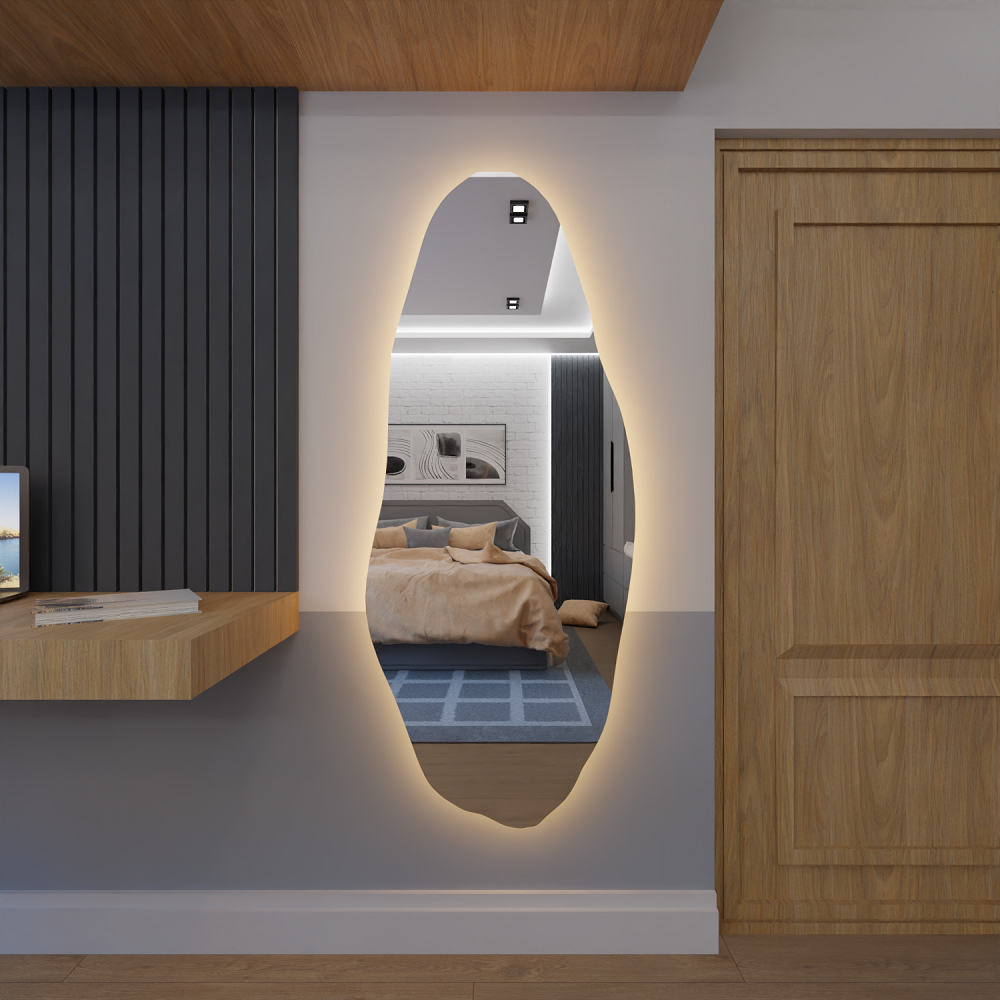 Espelho Corpo Inteiro Orgânico Com Led 150cm x 60cm E05 Lançamento Quarto Sala Grande Moderno Luxo