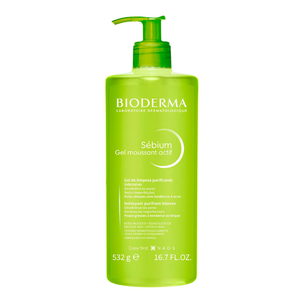 Bioderma Sébium Gel Moussant Actif de Limpeza Purificante Intensivo 500ml