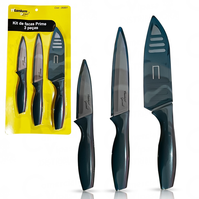 Kit Jogo De Facas Prime De 3 Peças Aço Inox Resistente Gourmet Casa Cozinha Chick Estilo Novo
