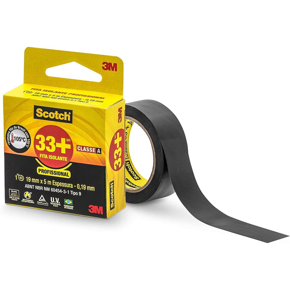 Fita Isolante 19mm X 5m Scotch 33+ Profissionak 5 Metros - 3M