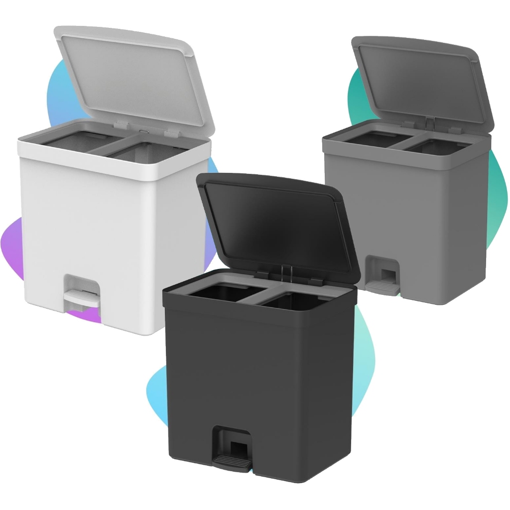 Lixeira Trium Banheiro Cozinha Escritorio Consultorio C/ Pedal 20l Cesto Dual Reciclagem Removivel