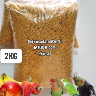 Extrusada natural MIÚDA com frutas (2Kg) para Calopsita, Agapórnis, Red rumped, Maritaca e Ring-neck