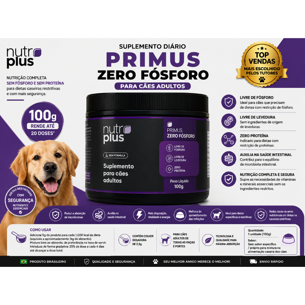 Suplemento Nutroplus Para Cães Adultos Primus Zero Fósforo 100g