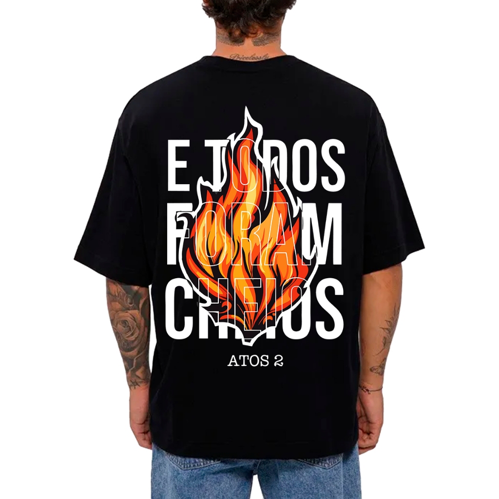 Camiseta Masculina Oversized ou T-shirt Gospel Frase E todos forem cheios Religiosa Cristã Premium