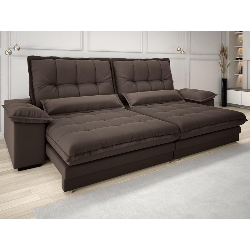Sofa Bergamo 2,50m Assento Retratil e Reclinavel Velosuede Chocolate - NETSOFAS