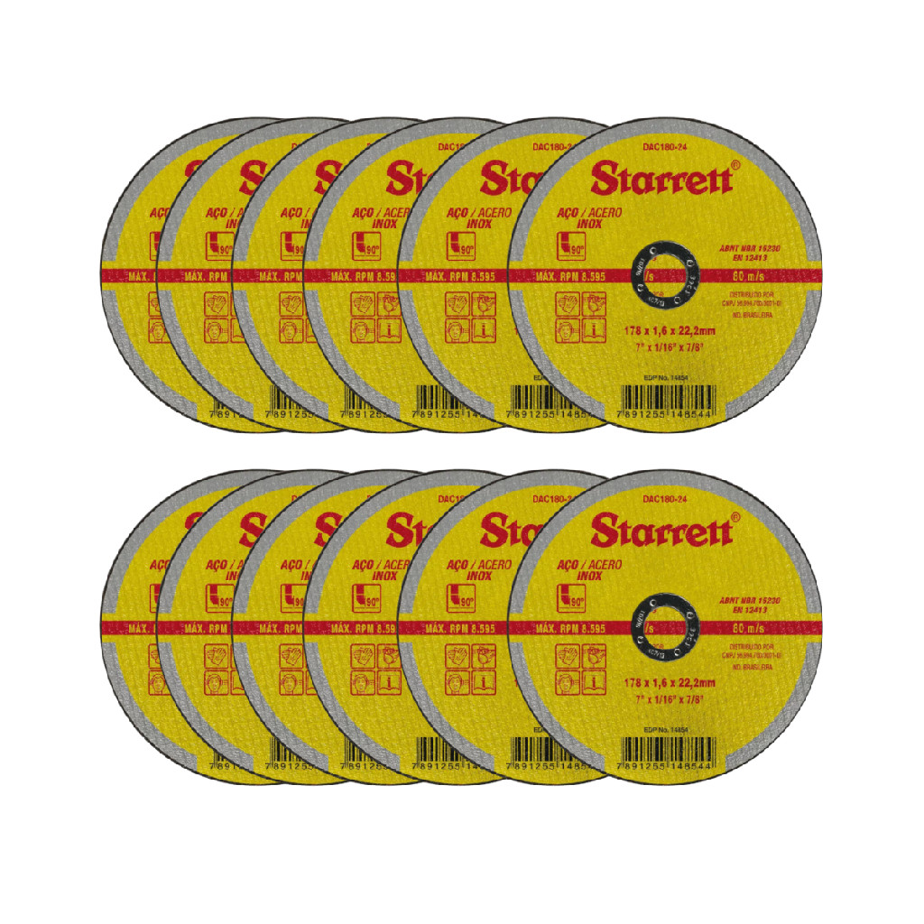 Kit 12 Disco Abrasivo Corte 178 16 222Mm Starrett DAC180-24