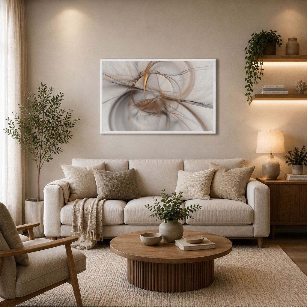 Quadro Decorativo Abstrato 3D Cinza Com Moldura Para Sala Quarto Escritório Moderno