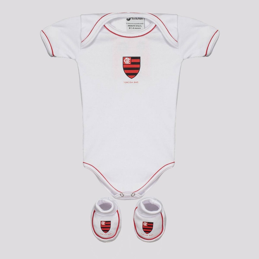 Kit Body Flamengo Basic Branco e Vermelho
