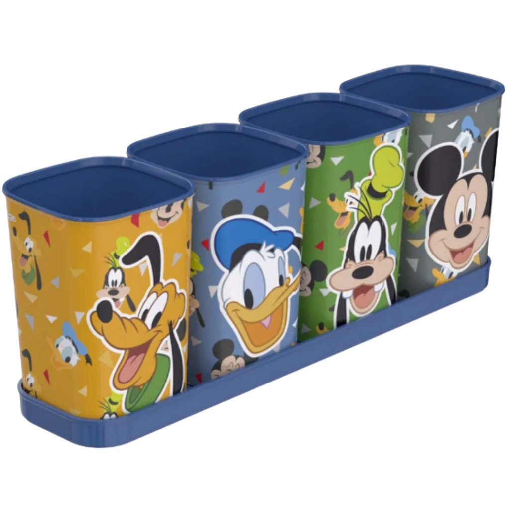 Organizador De Mesa Mickey E Amigos Plasútil 5 Peças Porta Caneta Lápis Com Bandeja Infantil