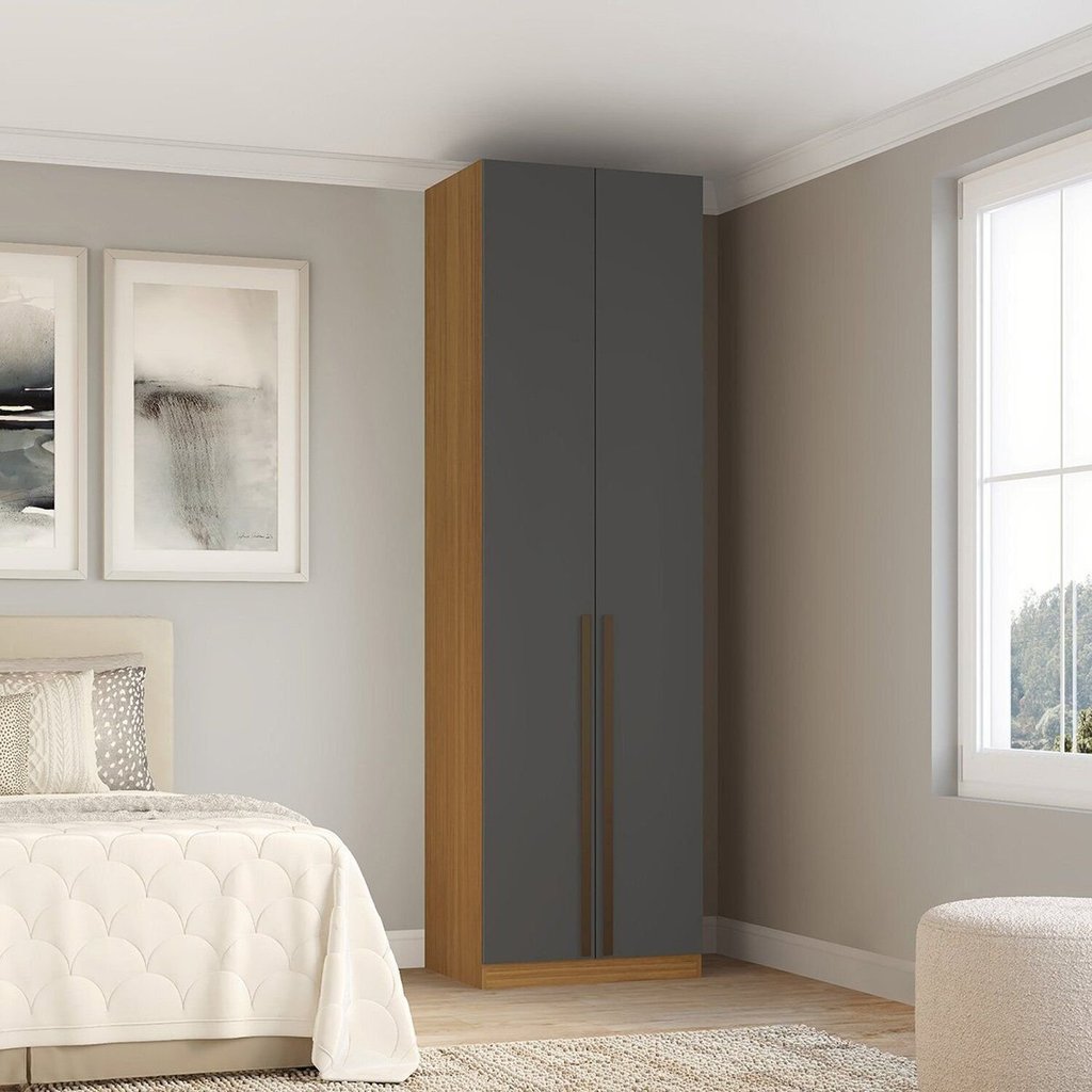 Guarda-roupa Modulado 2 Portas 3 Gavetas com Prateleiras e Cabideiro 90cm 100% MDF Trend Altezza Freijó/Titânio