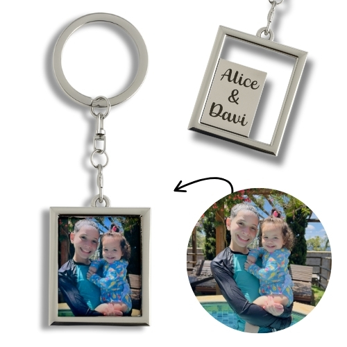 Chaveiro Foto Personalizado Impressa Aço Inox e Gravação + Caixinha Gravação a Laser Amigo Secreto