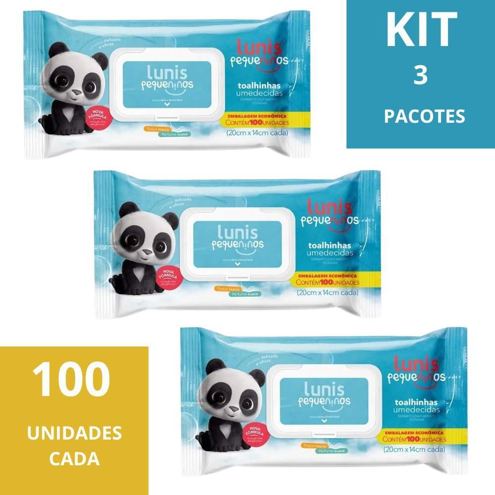 Lenço Umedecido Lunis Pequeninos C/100Un Kit com 3 Pacotes
