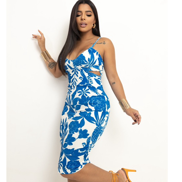 Vestido Feminino Estampado tubinho alça com abertura lateral REF 07
