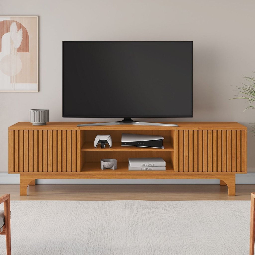 Rack Ripado para TV até 70 Polegadas MDF 200cm Trunfo Candian Amarelo Cinamomo
