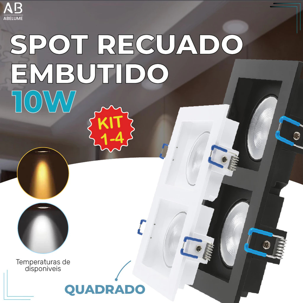 Spot Embutido Recuado Led 10W Duplo Preto e Branco Iluminação Branco Luz Fria e Quente Bivolt