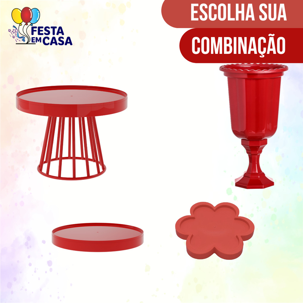 Kit Festa Decoração 4 Peças - 1 Boleira Roma 23cm + 2 Bandejas + 1 Vaso Grego