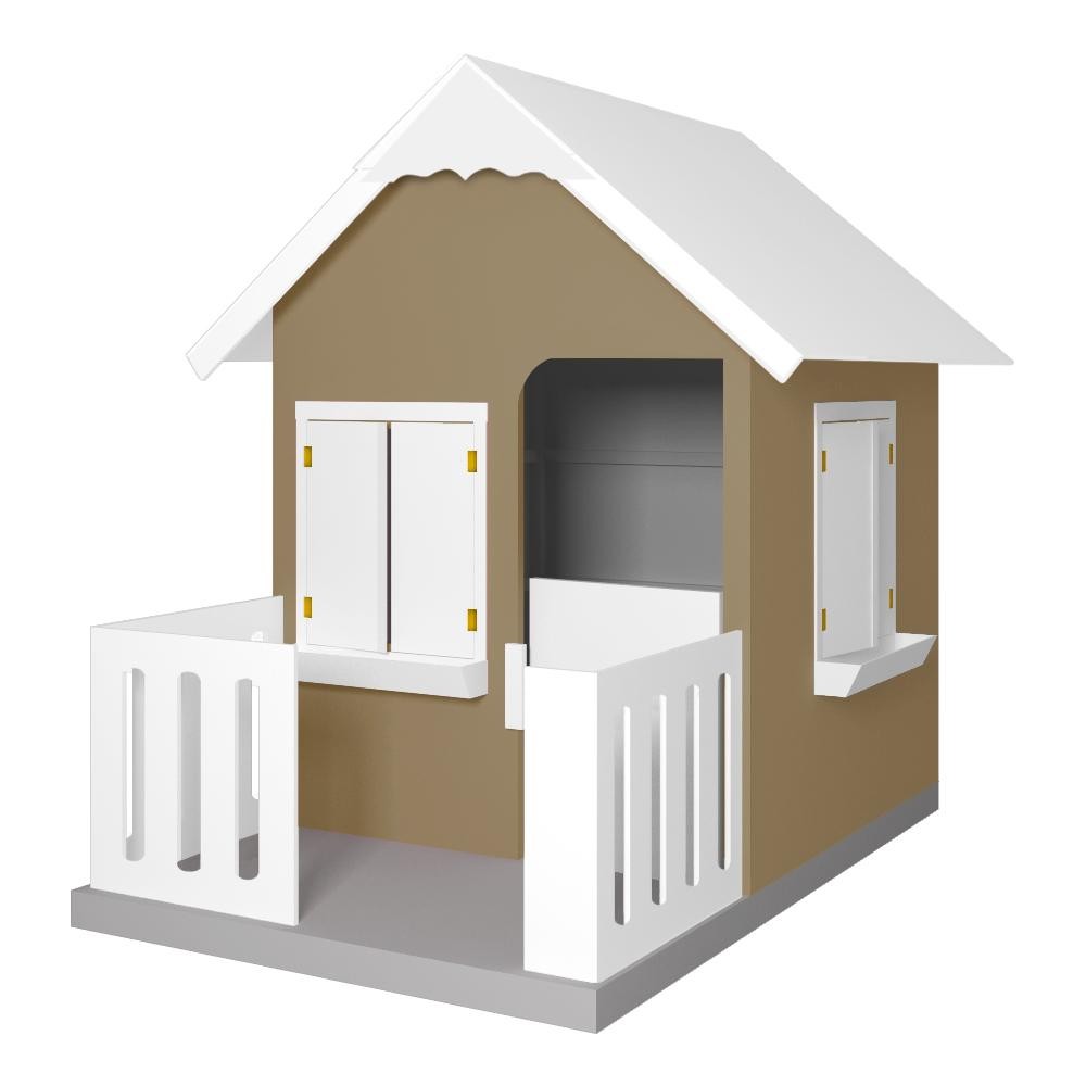 Casinha De Brinquedo Com Cercado Floreiros MDF Bege/Branco L12 - Gran Belo