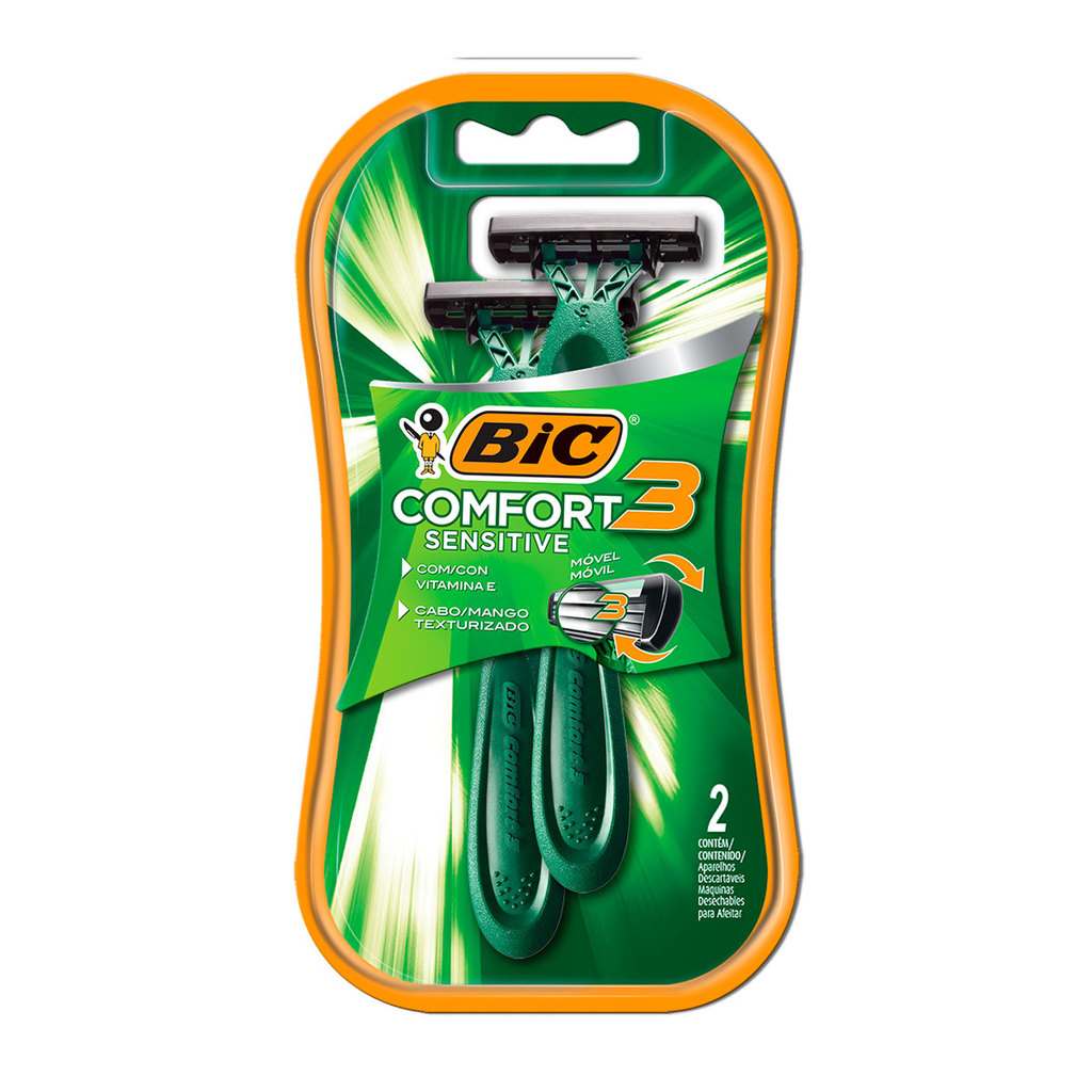 Barbeador descartável Confort3 Sensitive Verde 2 unidades Bic