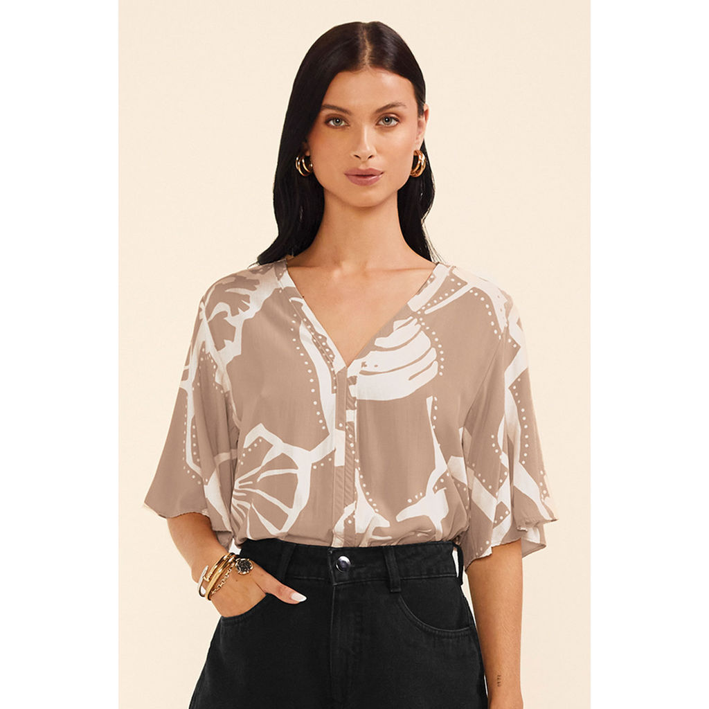 Blusa Feminina Viscose Corais Marialícia Marrom