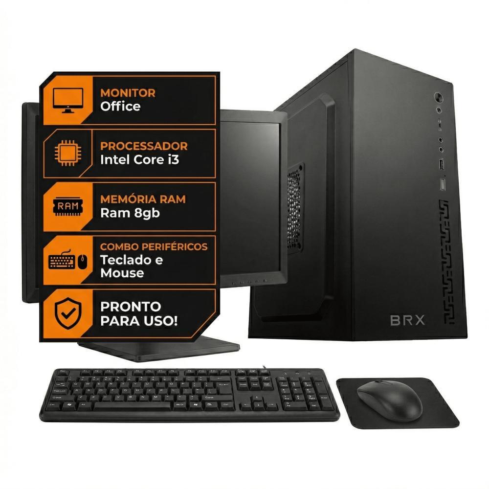 PC OFFICE SMART, Intel Core I3, 8gb De Ram, Ssd 120gb + Monitor Office + Combo Teclado e Mouse