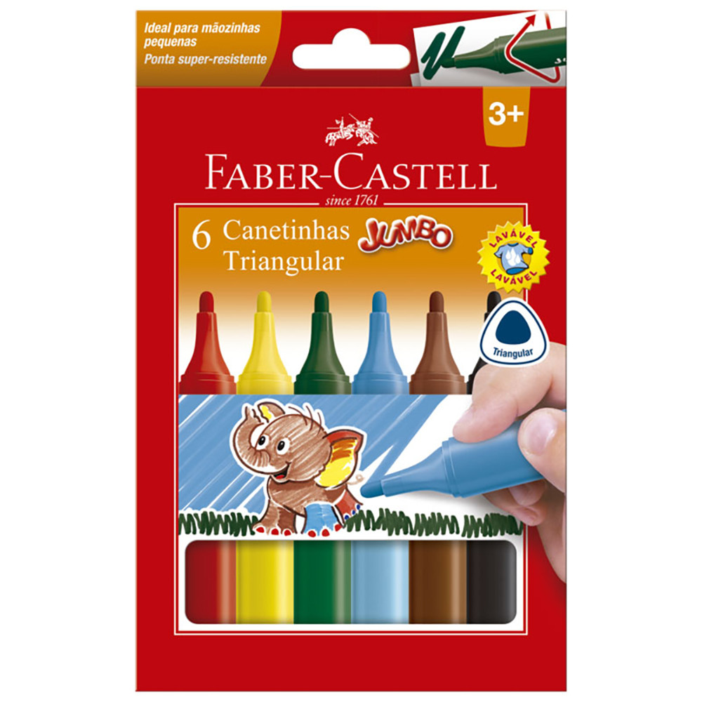 Caneta hidrográfica Triangular Jumbo 6 cores 150206J Faber-Castell