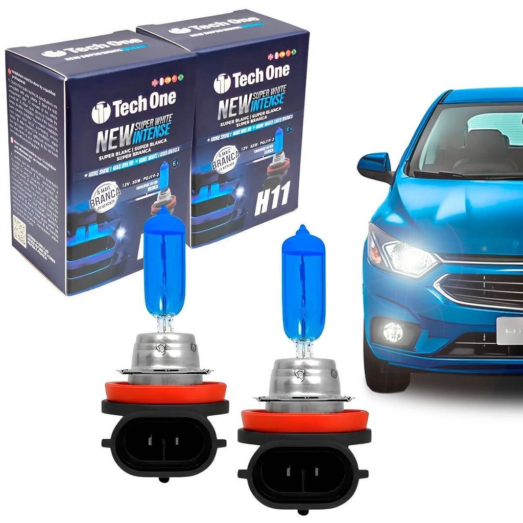 Par Lampada Super Branca H11 8500k Xenon 12v 55w Techone