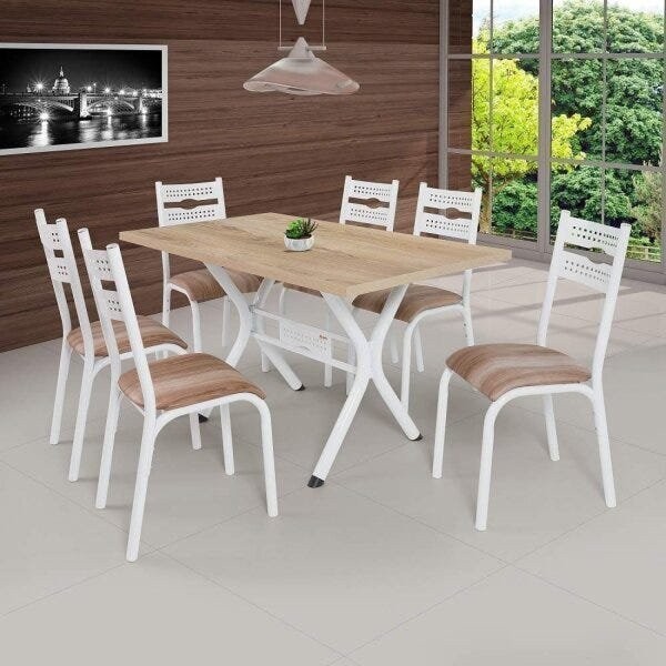 Conjunto de Mesa com 6 Cadeiras Luna Clássica  Branco/Cappuccino