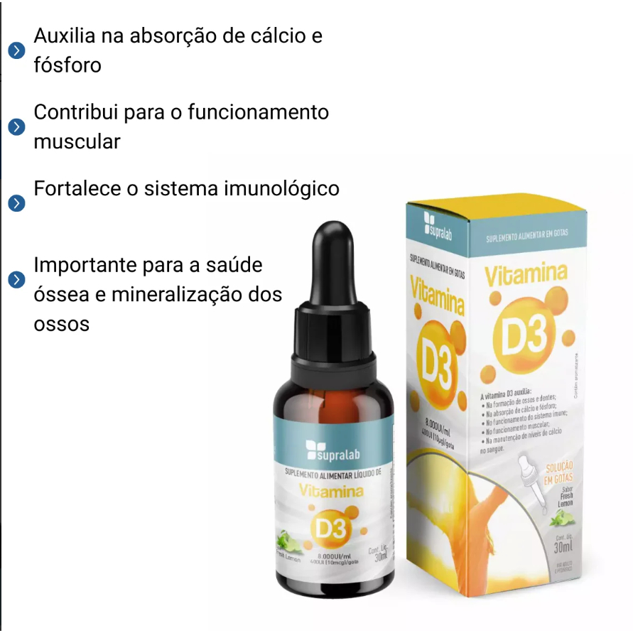 Vitamina D3 Kids  infantil Gotas 30ml Supraervas 400 ui  por gotas