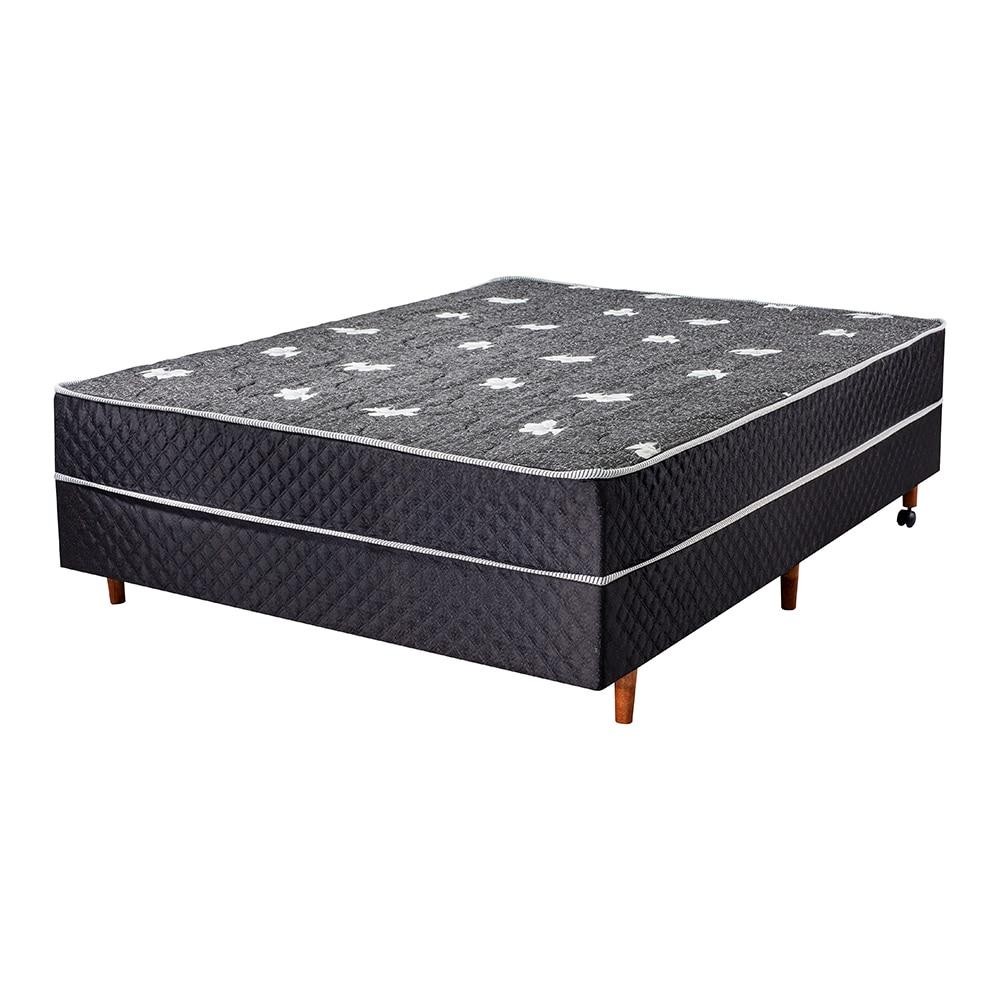 Cama Box Conjugada Casal Cristalflex Chapecó 138x188 Preta Firme e Completa para seu Quarto