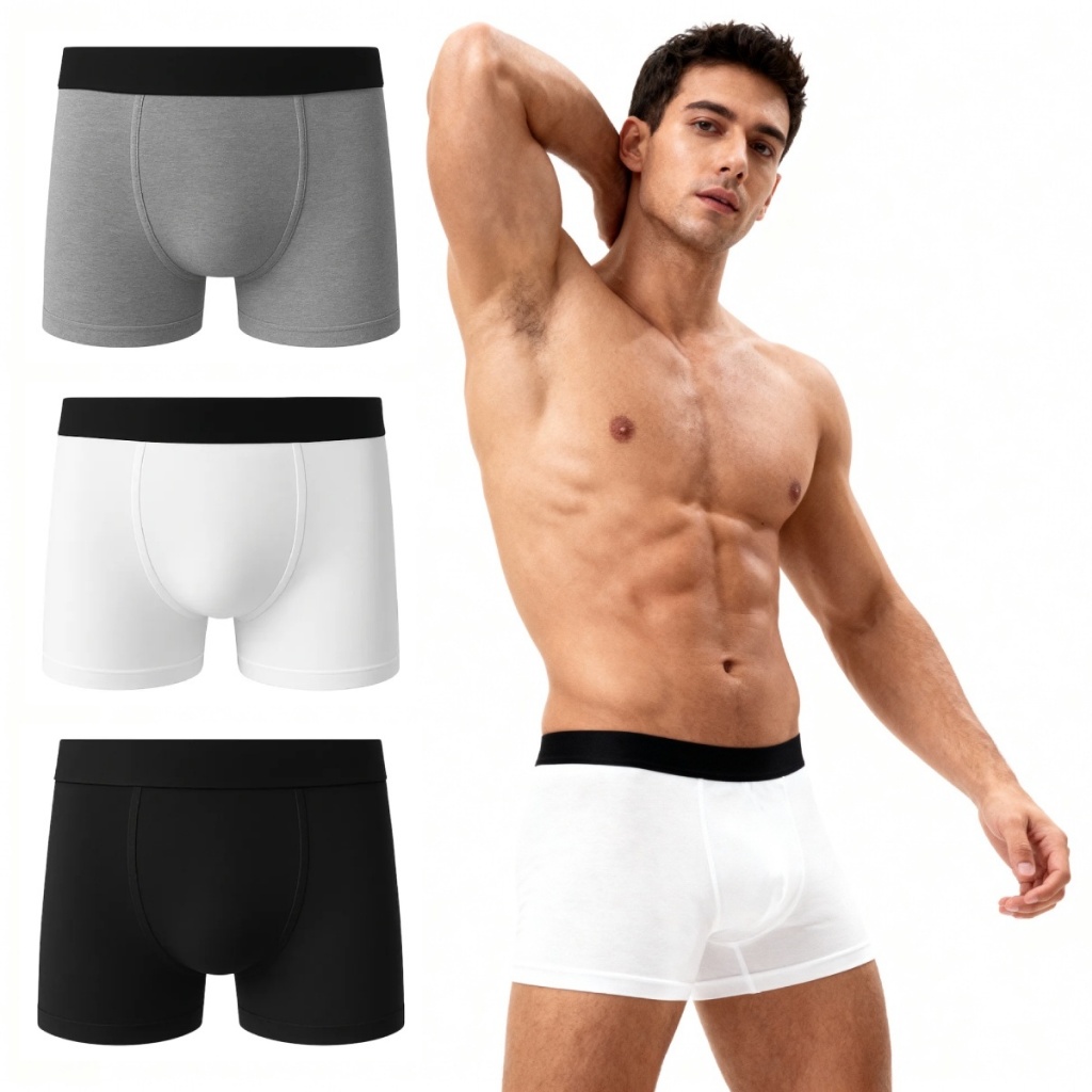 Kit 3 Cueca Boxer Algodão Cotton Confortável Lisa Box Alta Elasticidade Sortida C5