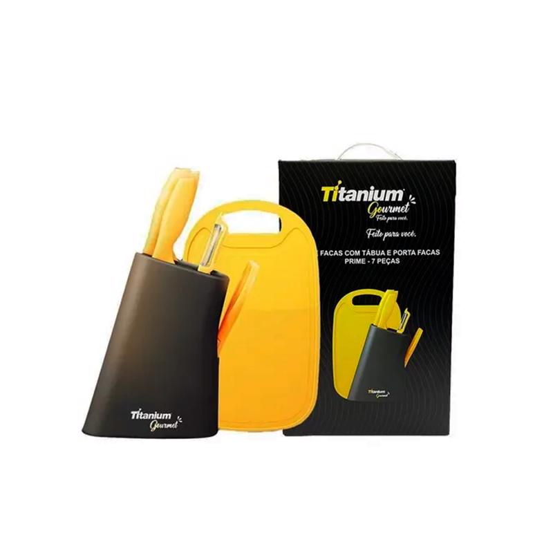 Jogo De Facas Cozinha Gourmet Com Tabua 7 Peças E Suporte Kit Estiloso Ergonômico Utensílios