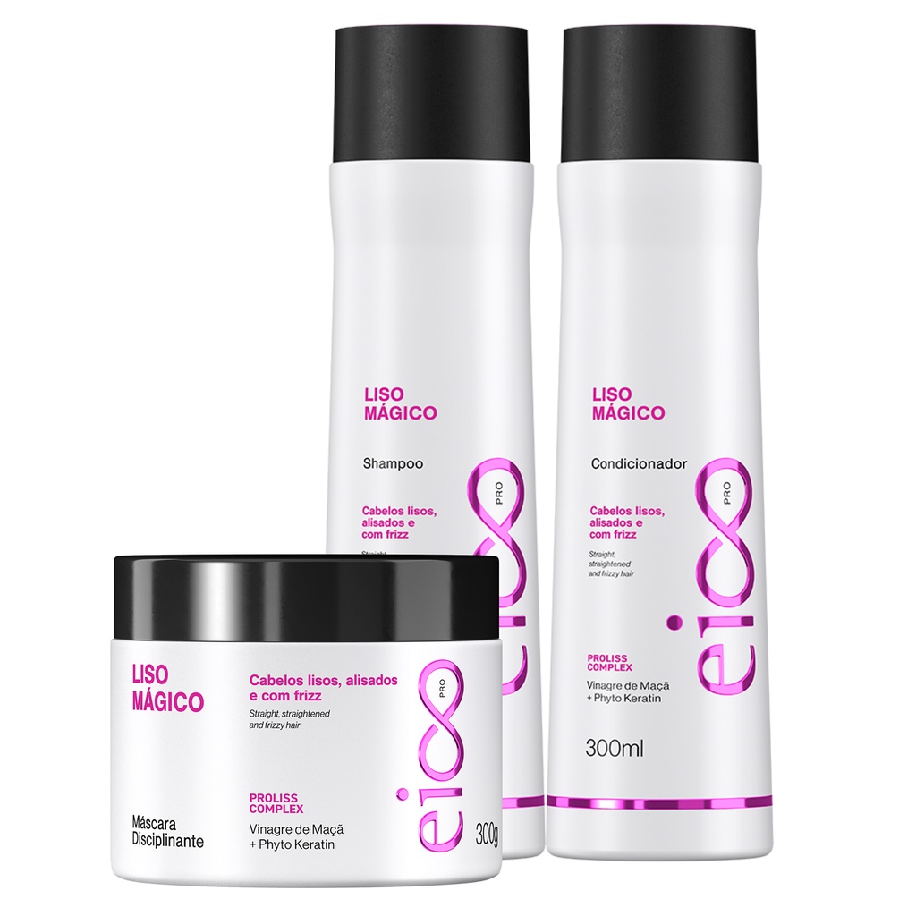 Eico Pro Liso Mágico Pós Progressiva Shampoo Condicionador 300ml + Máscara Capilar Tratamento 300g