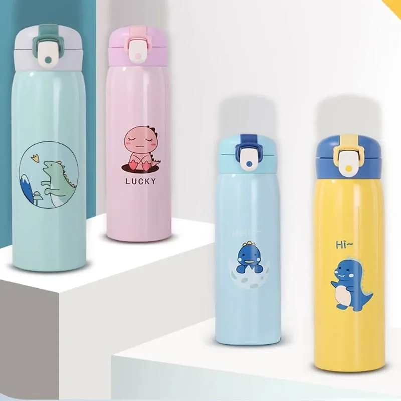 Garrafinha Garrafa Térmica Aço Inoxidável SEM/ Canudo Infantil Escolar Inox  Bichinhos Dinossauro Ursinho BM-1395