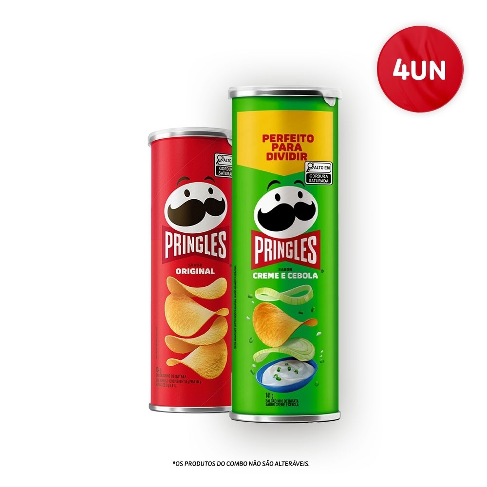 Combo Batata Frita Pringles Original 104g e Creme & Cebola 141g 4 unidades