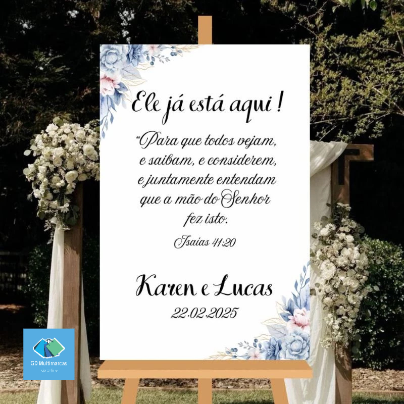 Quadro Placa Casamento Recepção Ele Já Está Aqui Azul Serenity